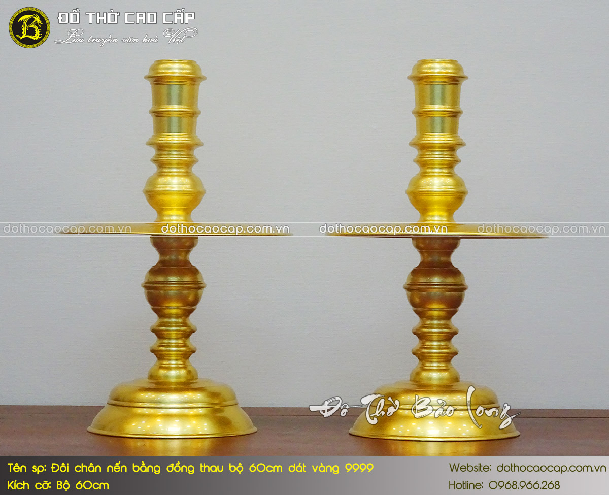 Chân Nến Bằng Đồng Thau Bộ 60cm Dát Vàng 9999 2
