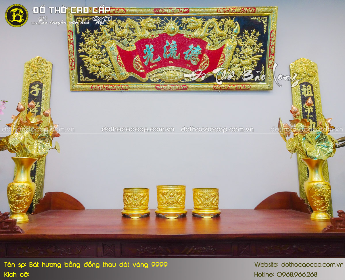 Bát Hương Bằng Đồng Thau Dát Vàng 9999 Đk 18cm 5