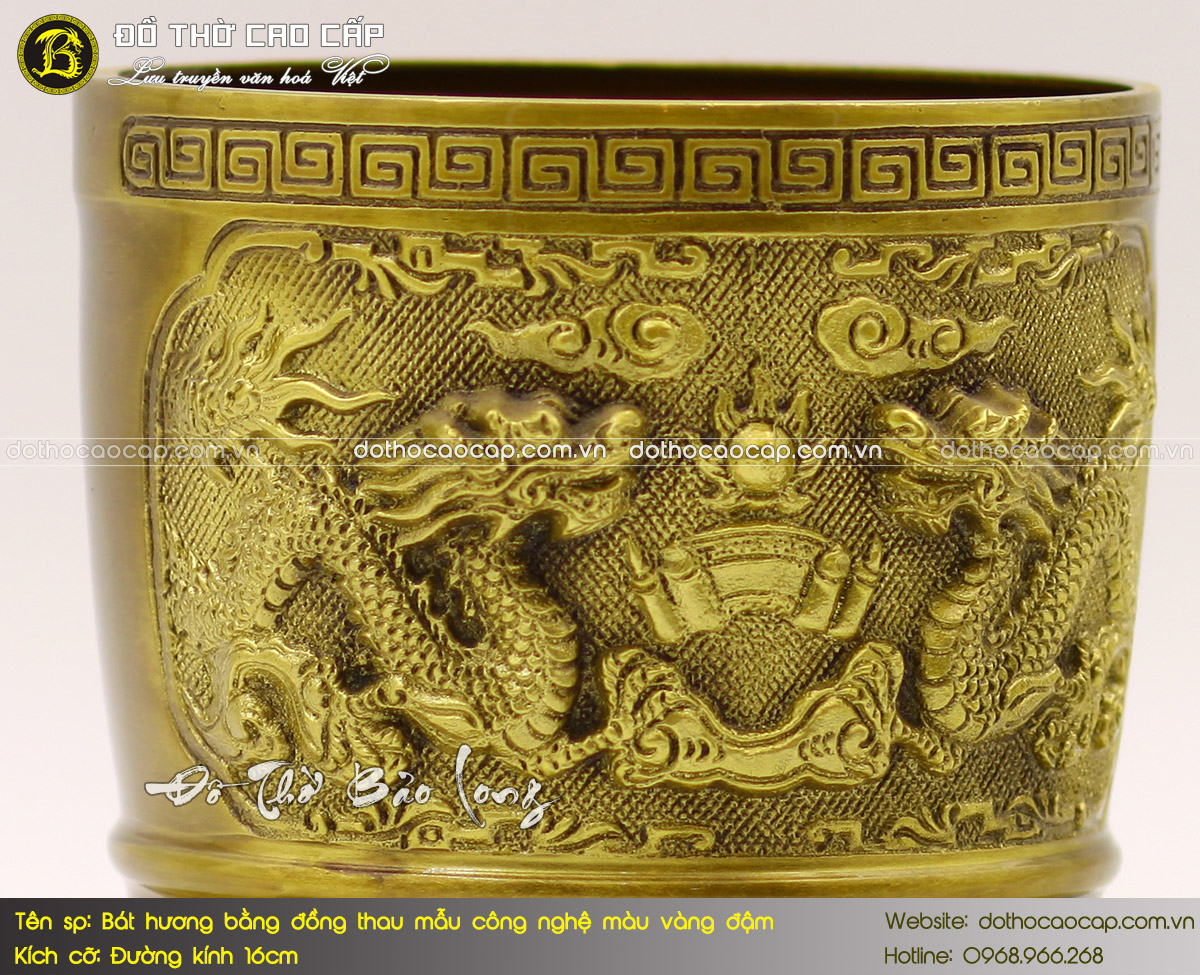 Bát Hương Bằng Đồng Thau Mẫu Công Nghệ Màu Vàng Đậm Đk 16cm 3