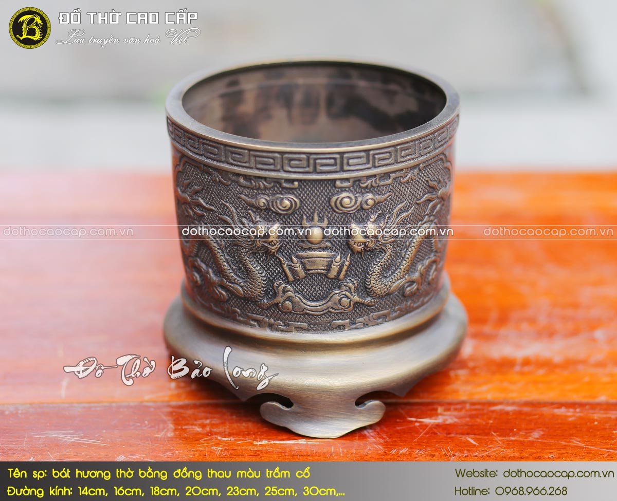 bát hương bằng đồng thau màu trầm cổ