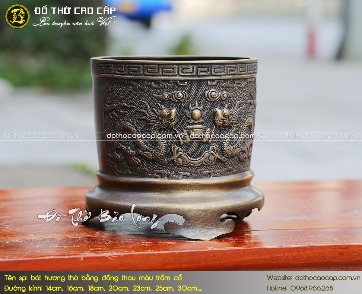 bát hương bằng đồng thau màu trầm cổ