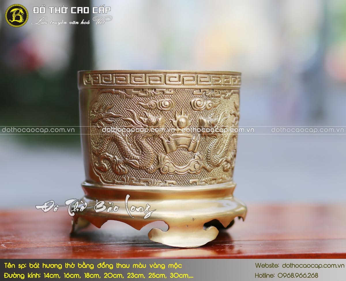 bát hương bằng đồng thau màu vàng mộc