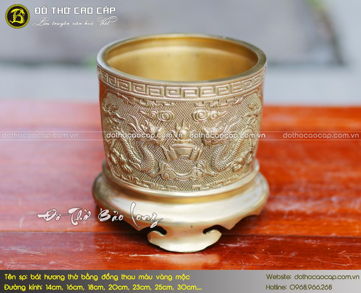 bát hương bằng đồng thau màu vàng mộc