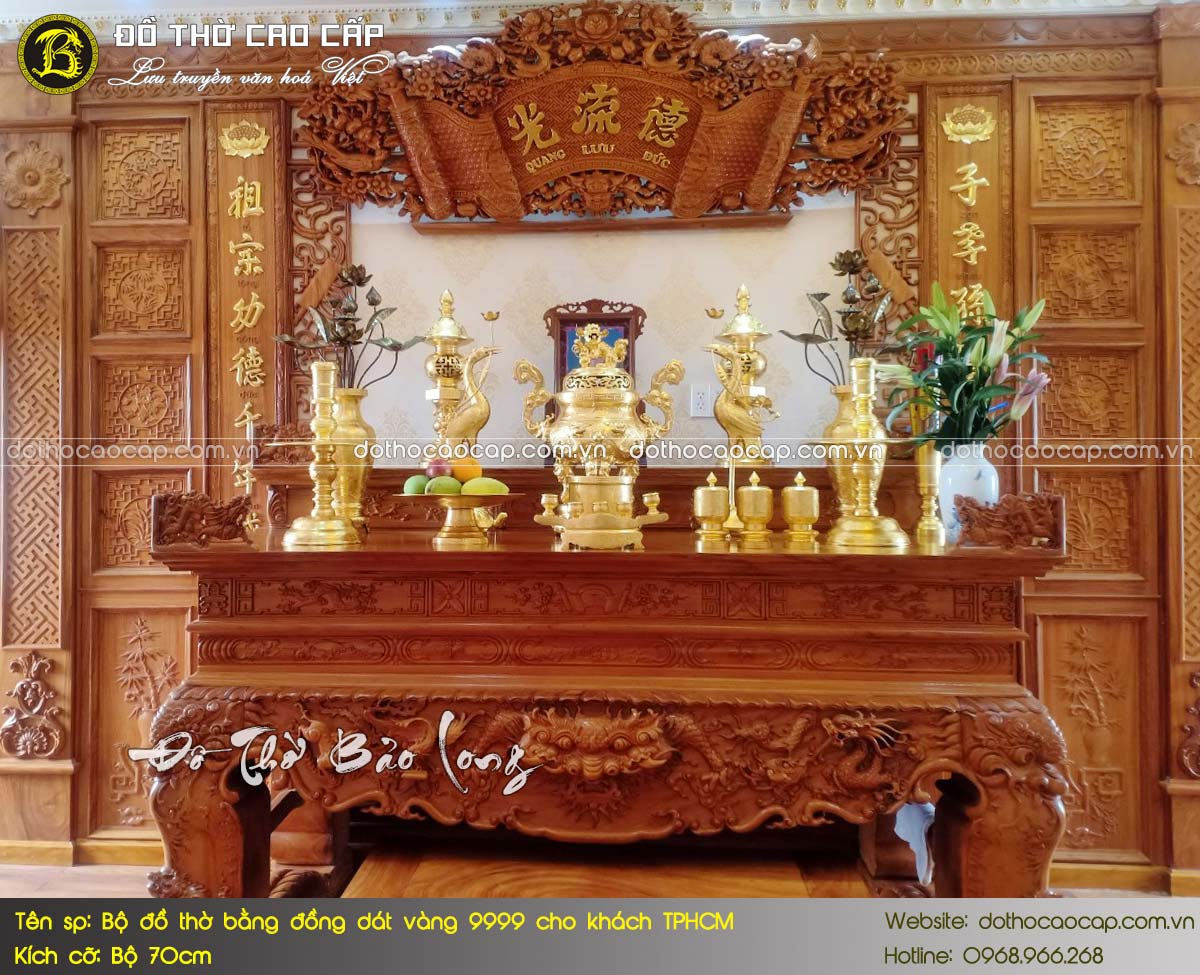 Bộ Đồ Thờ Bằng Đồng Đỏ Dát Vàng 9999 Bộ 70cm Cho Khách TPHCM 2