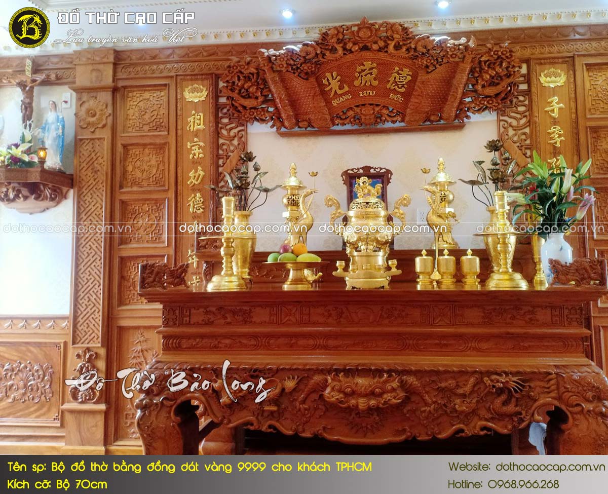 Bộ Đồ Thờ Bằng Đồng Đỏ Dát Vàng 9999 Bộ 70cm Cho Khách TPHCM 3