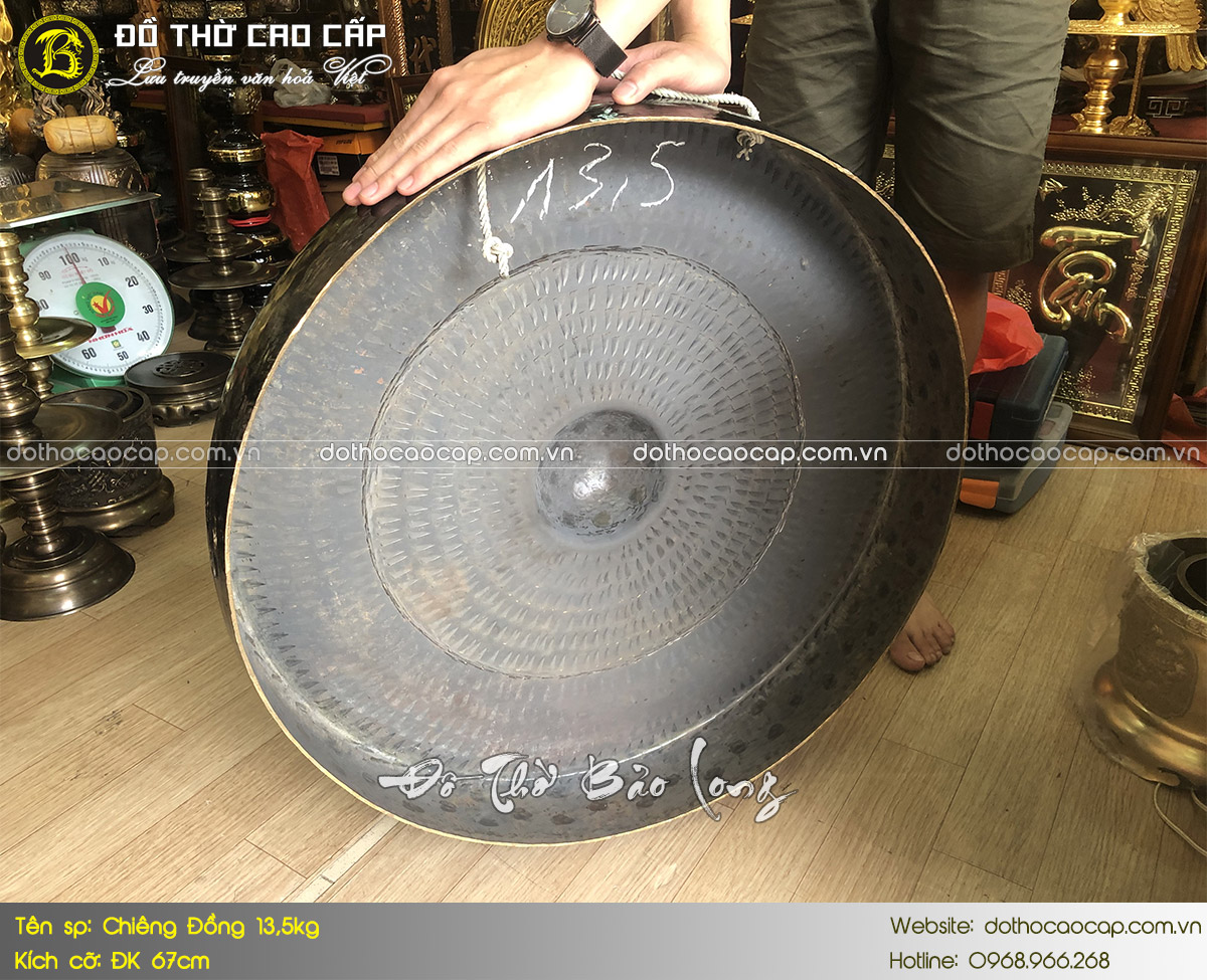 Chiêng Đồng Ám Hoa Văn ĐK 60cm, Nặng 13,5kg 7