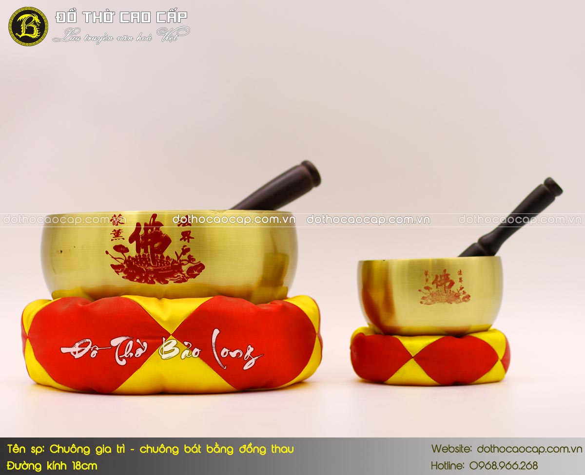 chuông bát - chuông gia trì bằng đồng vàng đk 18cm