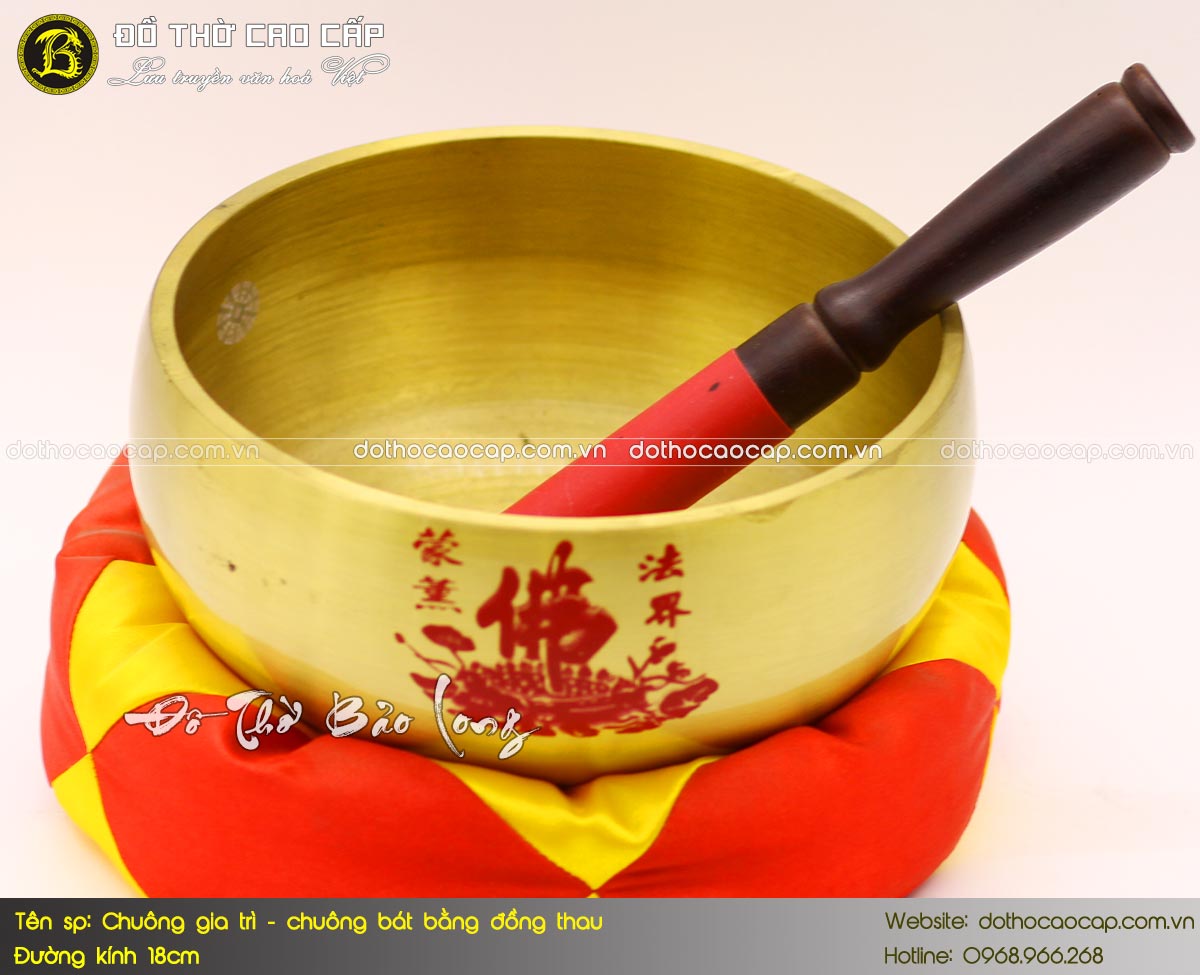 chuông bát - chuông gia trì bằng đồng vàng đk 18cm
