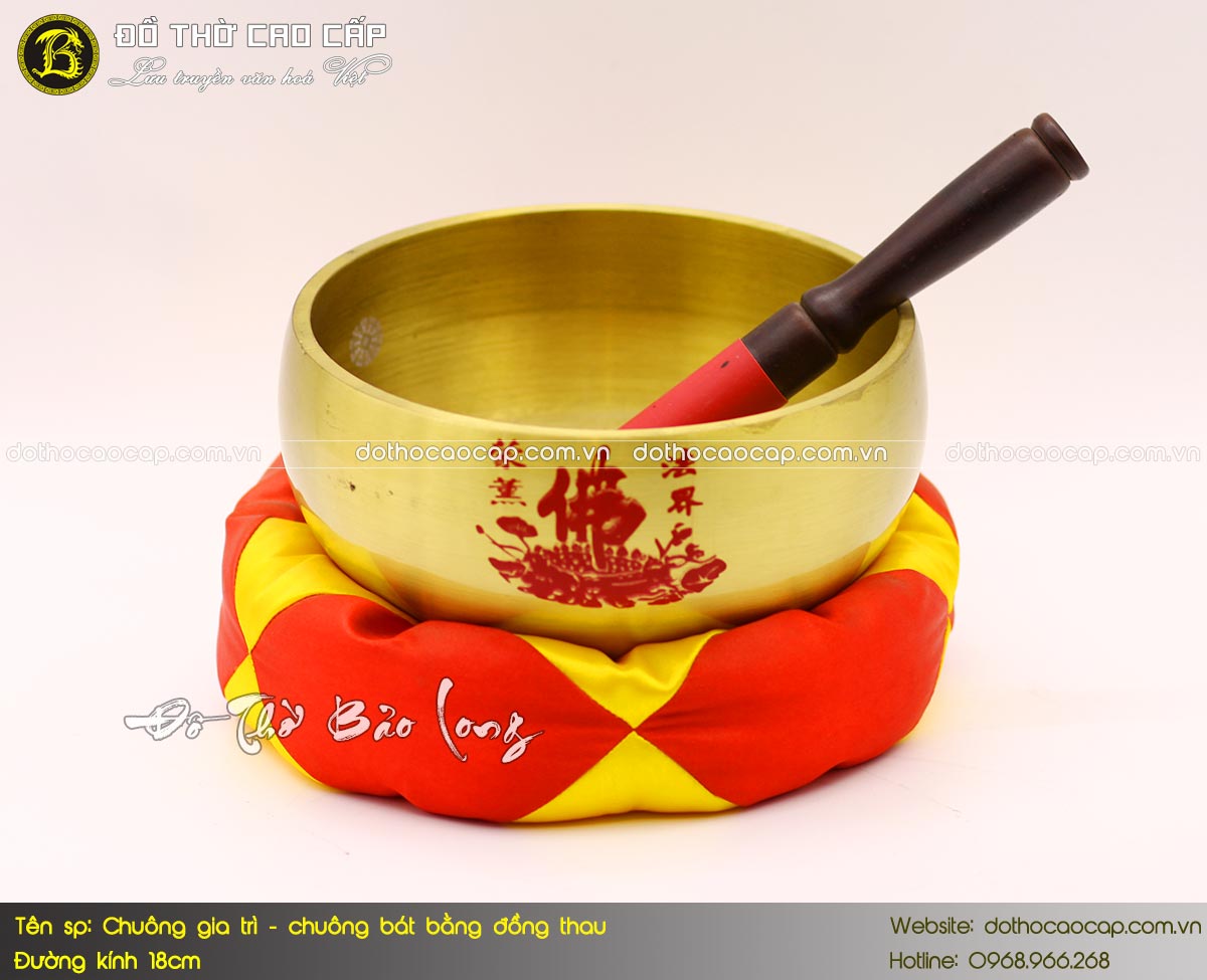chuông bát - chuông gia trì bằng đồng vàng đk 18cm