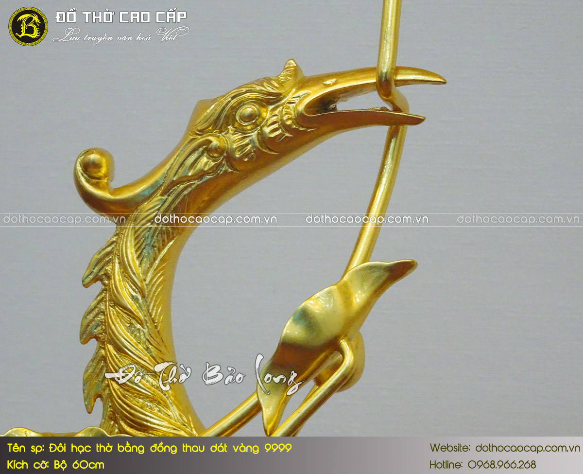 Đôi Hạc Thờ Bằng Đồng Thau Bộ 60cm Dát Vàng 9999 3