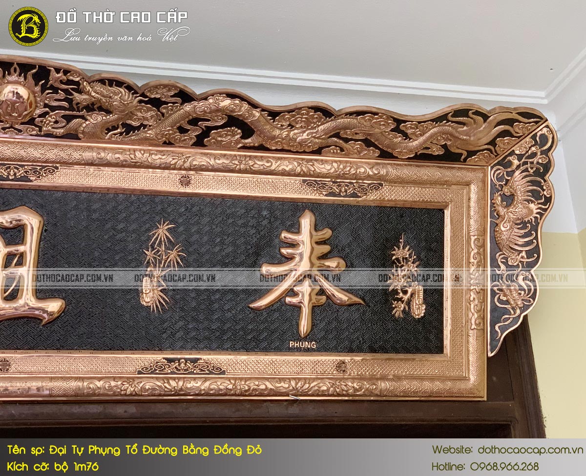 đại tự câu đối bằng đồng vàng 1m97 lắp cho phòng thờ Bác