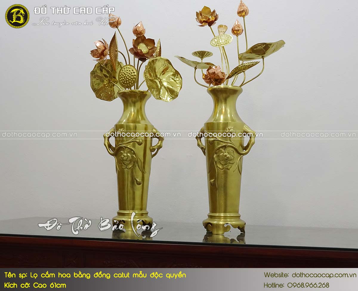 Lọ Cắm Hoa Bằng Đồng Catut Mẫu Độc Quyền - Cao 61cm 4