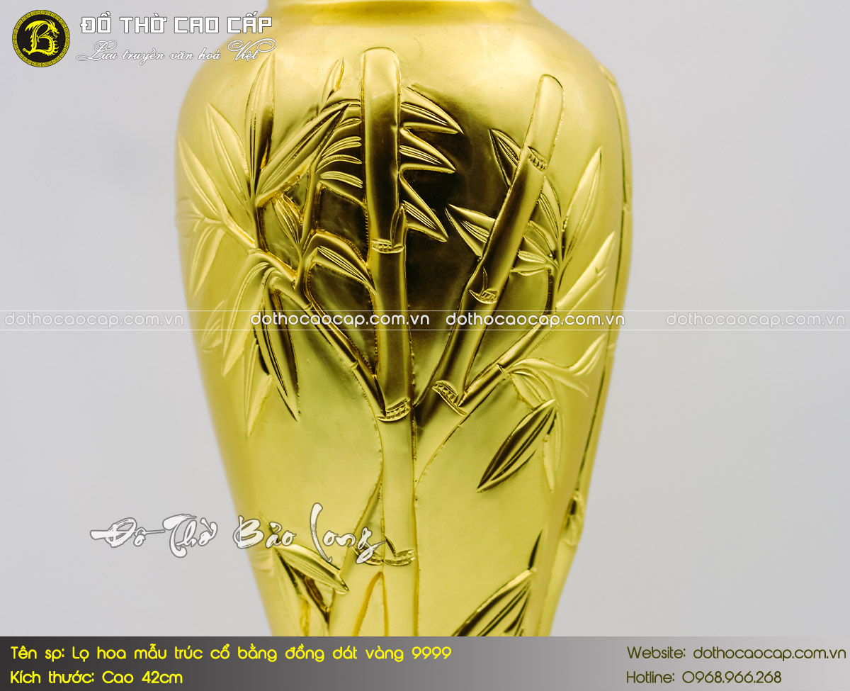 Lọ Hoa Mẫu Trúc Bằng Đồng Dát Vàng 9999 Cao 42cm 4