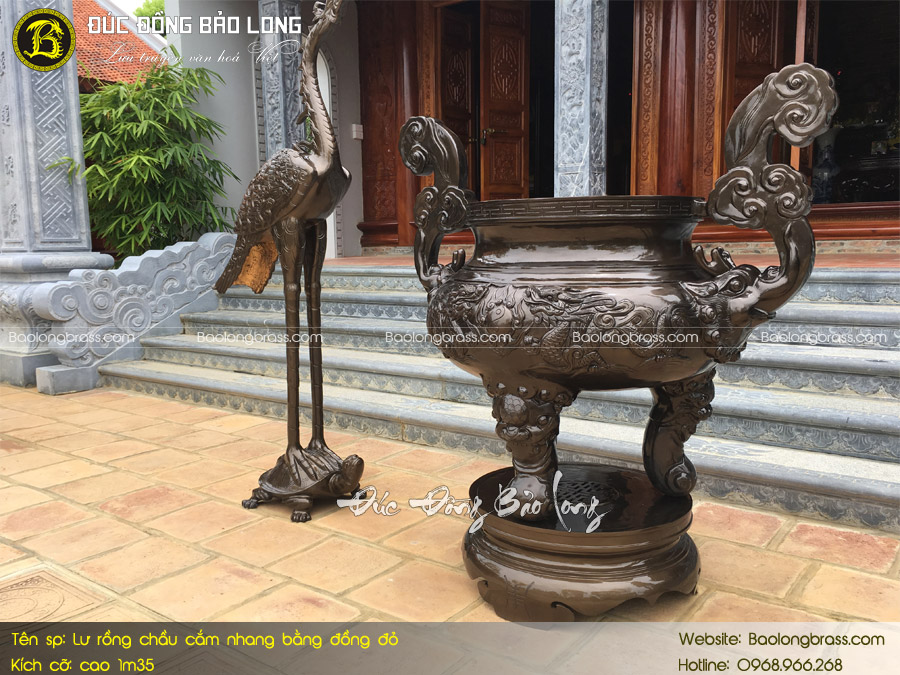 lư hương đồng mẫu rồng chầu cao 1m35 cho nhà thờ tổ tại Thanh Hoá
