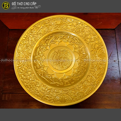 Mâm Bồng Chữ Phúc Hoá Rồng Bằng Đồng Dát Vàng 9999 Đk 30cm