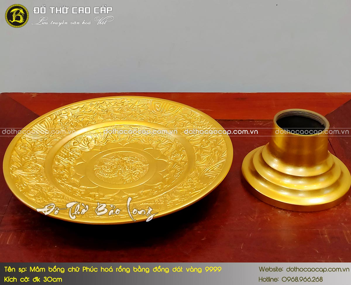 Mâm Bồng Chữ Phúc Hoá Rồng Bằng Đồng Dát Vàng 9999 Đk 30cm 4