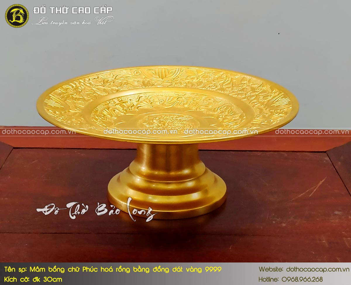 Mâm Bồng Chữ Phúc Hoá Rồng Bằng Đồng Dát Vàng 9999 Đk 30cm 5