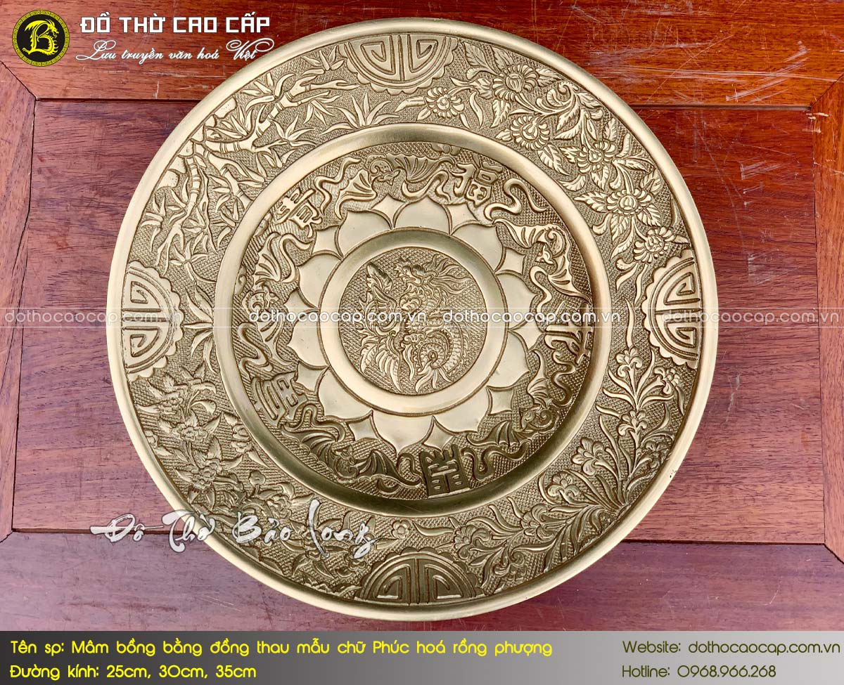 Mâm Bồng Bằng Đồng Vàng Mẫu Chữ Phúc Hoá Rồng Phượng 4