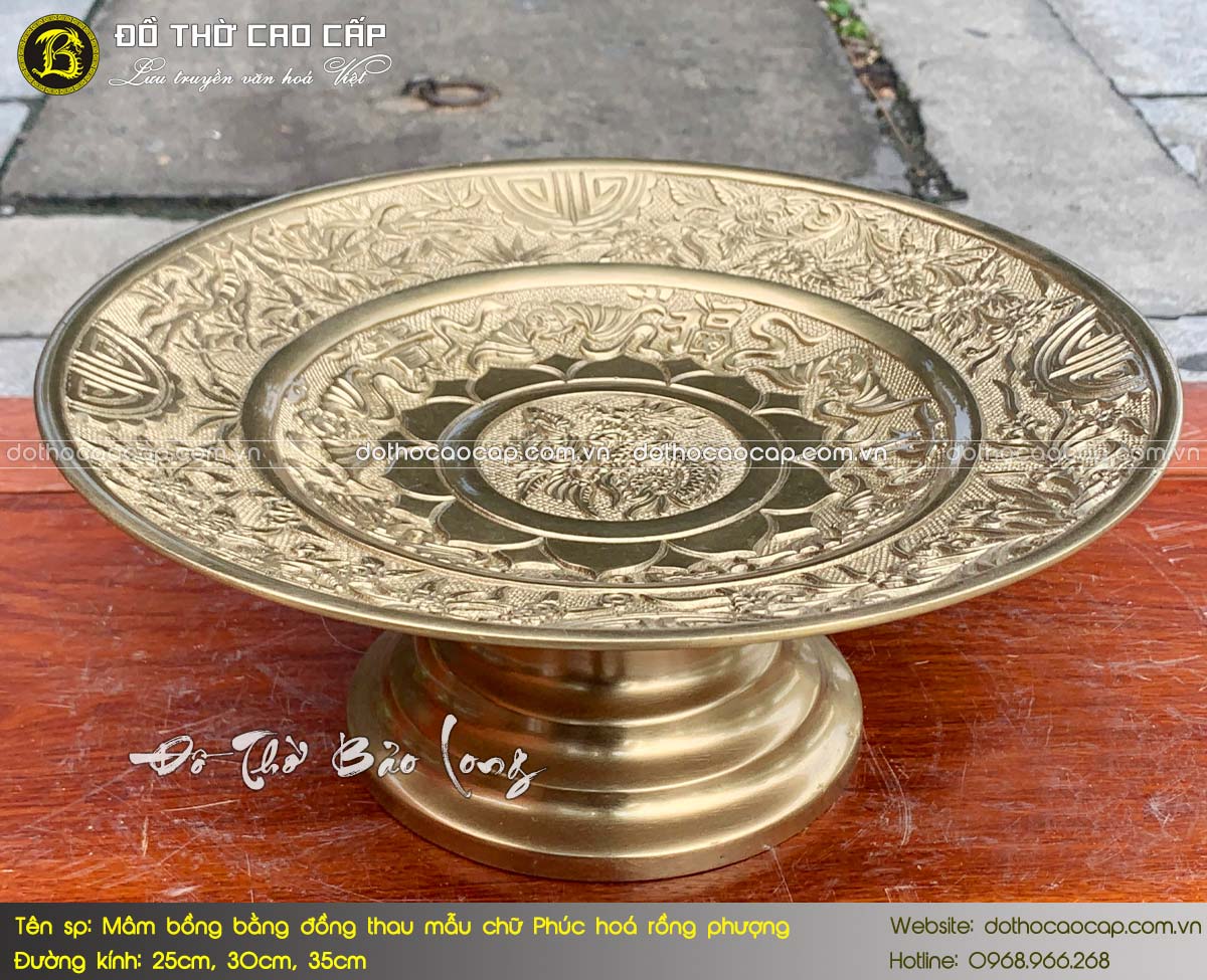 Mâm Bồng Bằng Đồng Vàng Mẫu Chữ Phúc Hoá Rồng Phượng 2