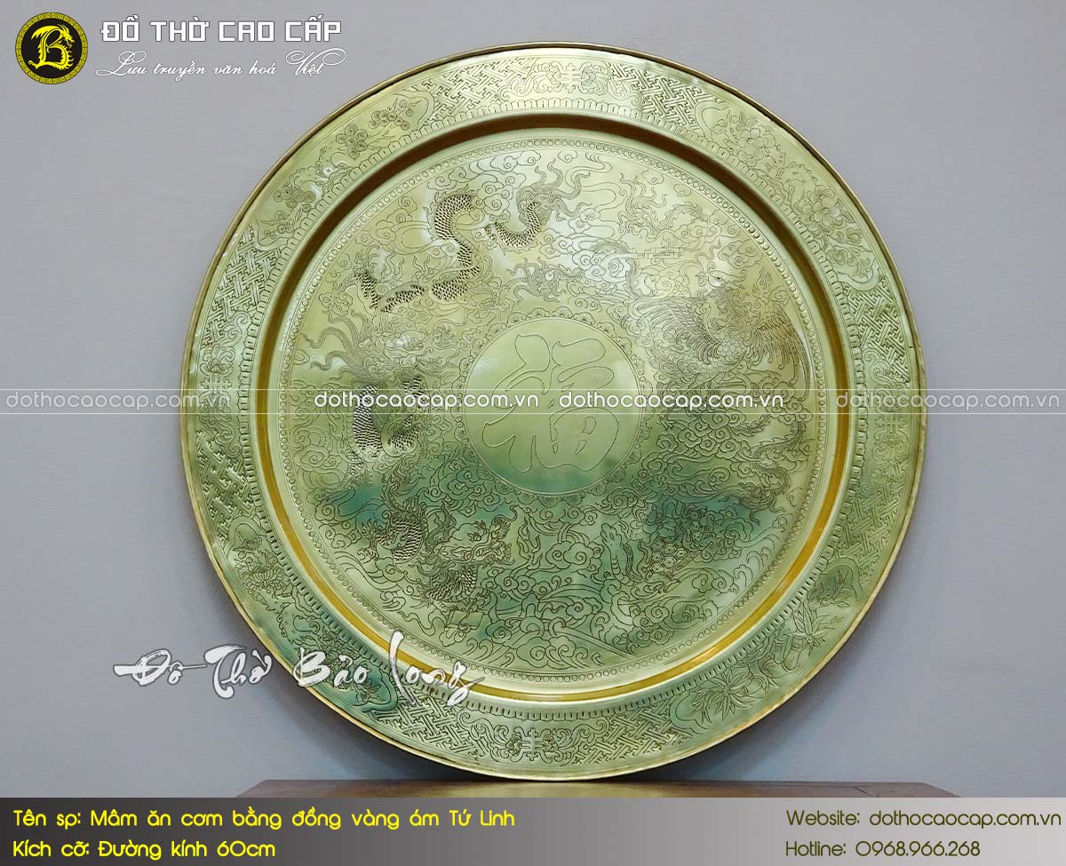 mâm đồng ám Tứ Linh đường kính 60cm
